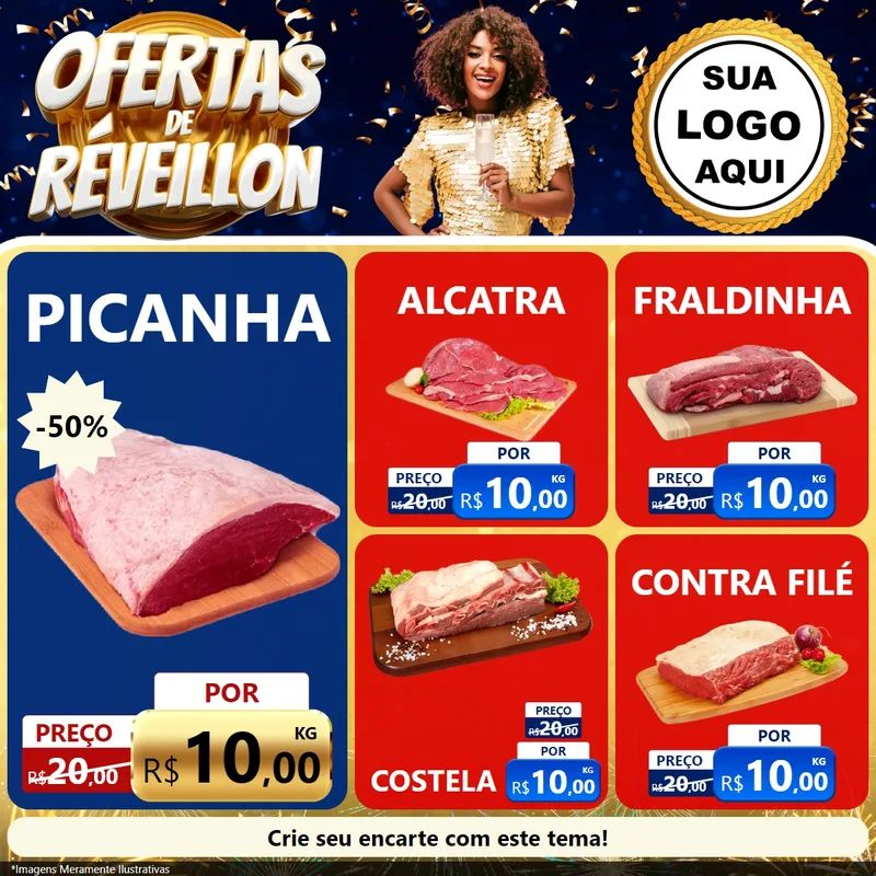 Modelo de Rede Social para Feed Facebook com o tema Ofertas de Réveillon para Açougue