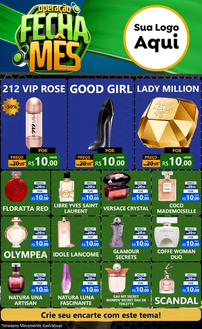 Modelo de Encarte para Encarte Grande com o tema Operação Fecha Mês para Perfumes