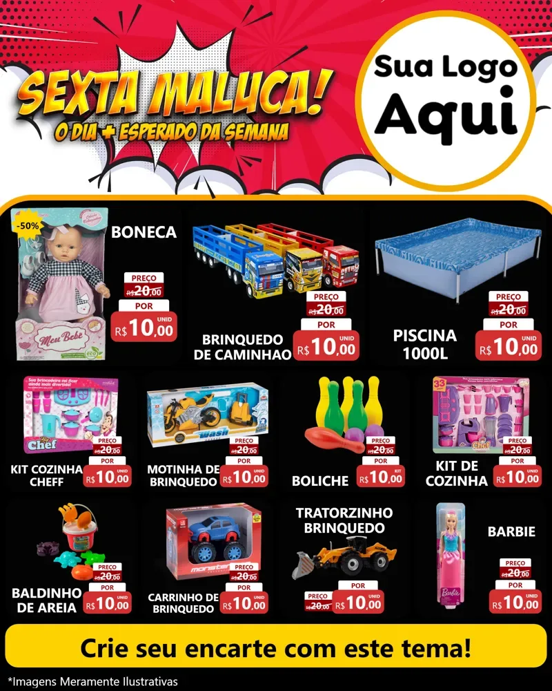 Modelo de Rede Social para Feed Instagram com o tema Sexta Maluca! para Brinquedos