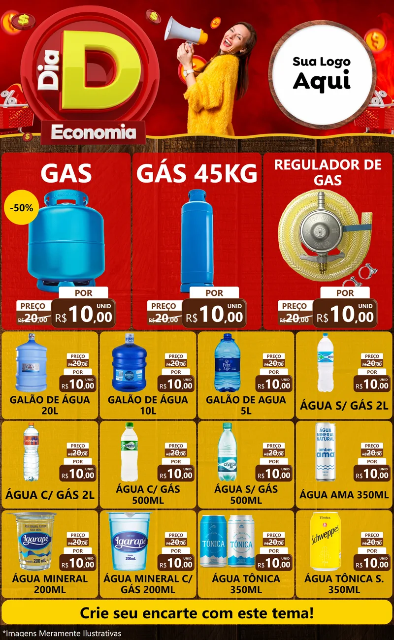 Modelo de Encarte para Encarte Grande com o tema Dia D Economia para Água e gás