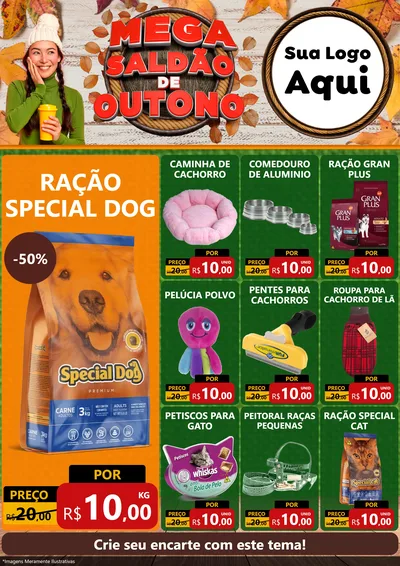 Modelo de Encarte para Encarte A4 Vertical com o tema Mega Saldão de Outono para Pet Shop
