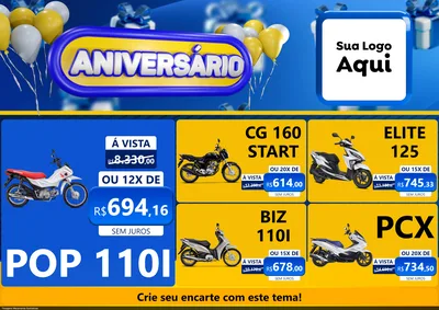 Modelo de Encarte para Encarte A4 Horizontal com o tema Aniversário para Concessionaria de Motos
