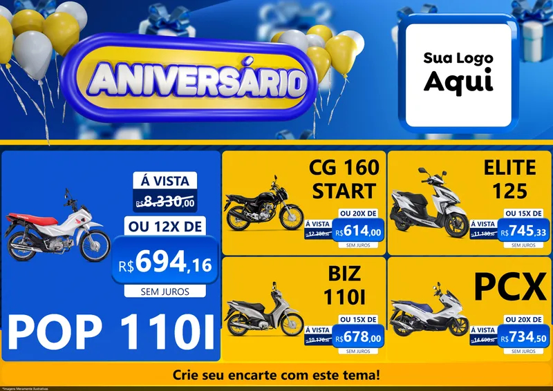 Modelo de Encarte para Encarte A4 Horizontal com o tema Aniversário para Concessionaria de Motos