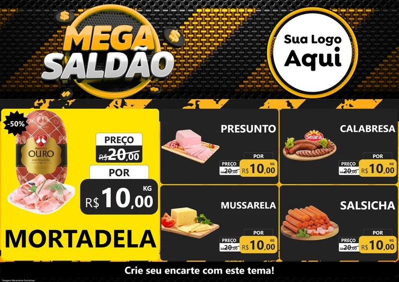 Modelo de Encarte para Encarte A4 Horizontal com o tema Mega Saldão para Frios e Laticínios