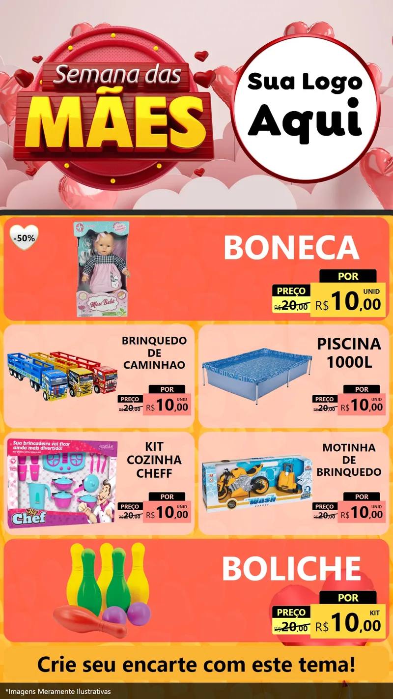 Modelo de TV para TV Vertical com o tema Semana das Mães para Brinquedos