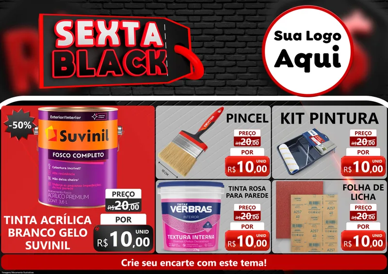 Modelo de Encarte para Encarte A4 Horizontal com o tema Sexta Black para Tintas e Ferramentas