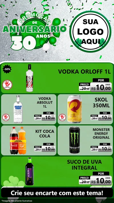 Modelo de TV para TV Vertical com o tema Promoção de Aniversário - 30 Anos para Distribuidora de bebidas