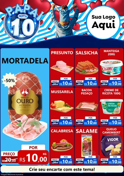 Modelo de Encarte para Encarte A4 Vertical com o tema Papai Nota 10 para Frios e Laticínios