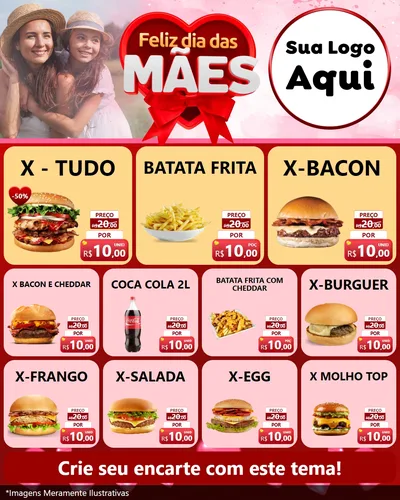 Modelo de Rede Social para Feed Instagram com o tema Feliz Dia Das Mães para Hamburgueria