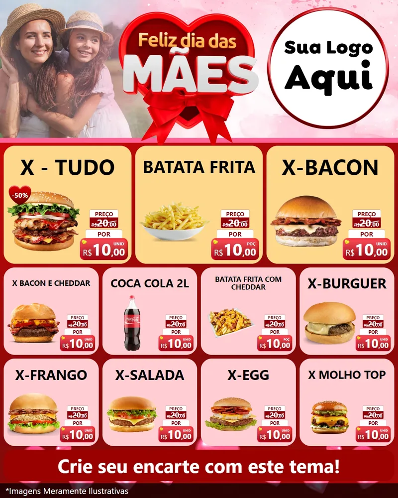 Modelo de Rede Social para Feed Instagram com o tema Feliz Dia Das Mães para Hamburgueria
