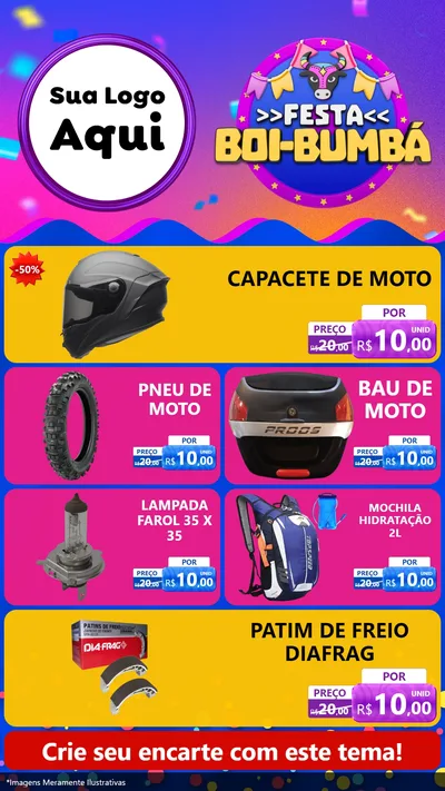 Modelo de TV para TV Vertical com o tema Festa Boi-Bumbá para Moto peças