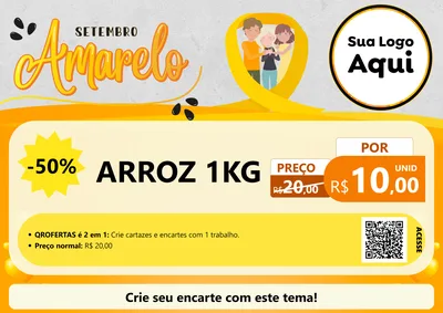 Modelo de Cartaz para Cartaz A4 Horizontal com o tema Setembro Amarelo para Supermercado