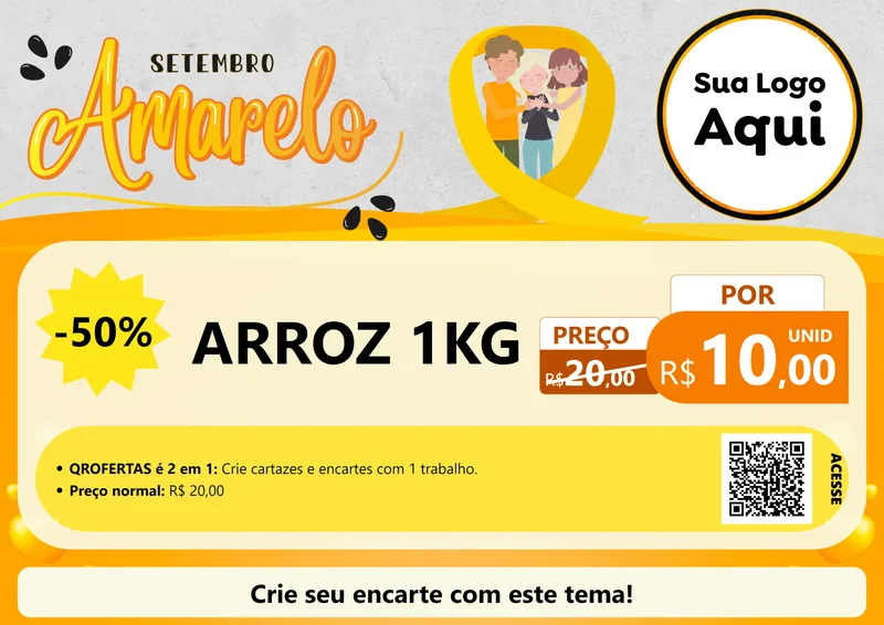 Modelo de Cartaz para Cartaz A4 Horizontal com o tema Setembro Amarelo para Supermercado