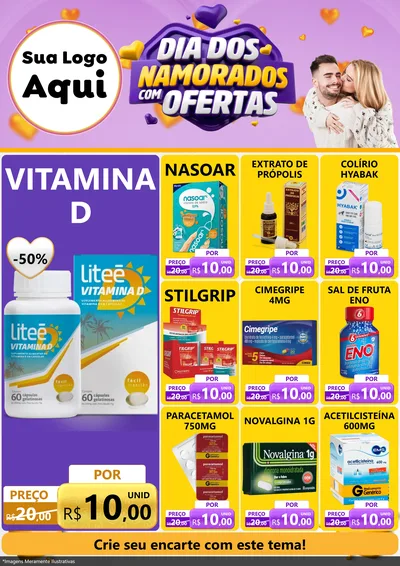 Modelo de Encarte para Encarte A4 Vertical com o tema Dia Dos Namorados Com Ofertas para Farmácia
