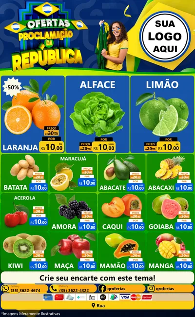 Modelo de Encarte para Encarte Grande com o tema Ofertas Proclamação da República para Hortifrúti