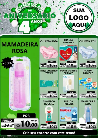 Modelo de Encarte para Encarte A4 Vertical com o tema Promoção de Aniversário - 4 Anos para Bebês