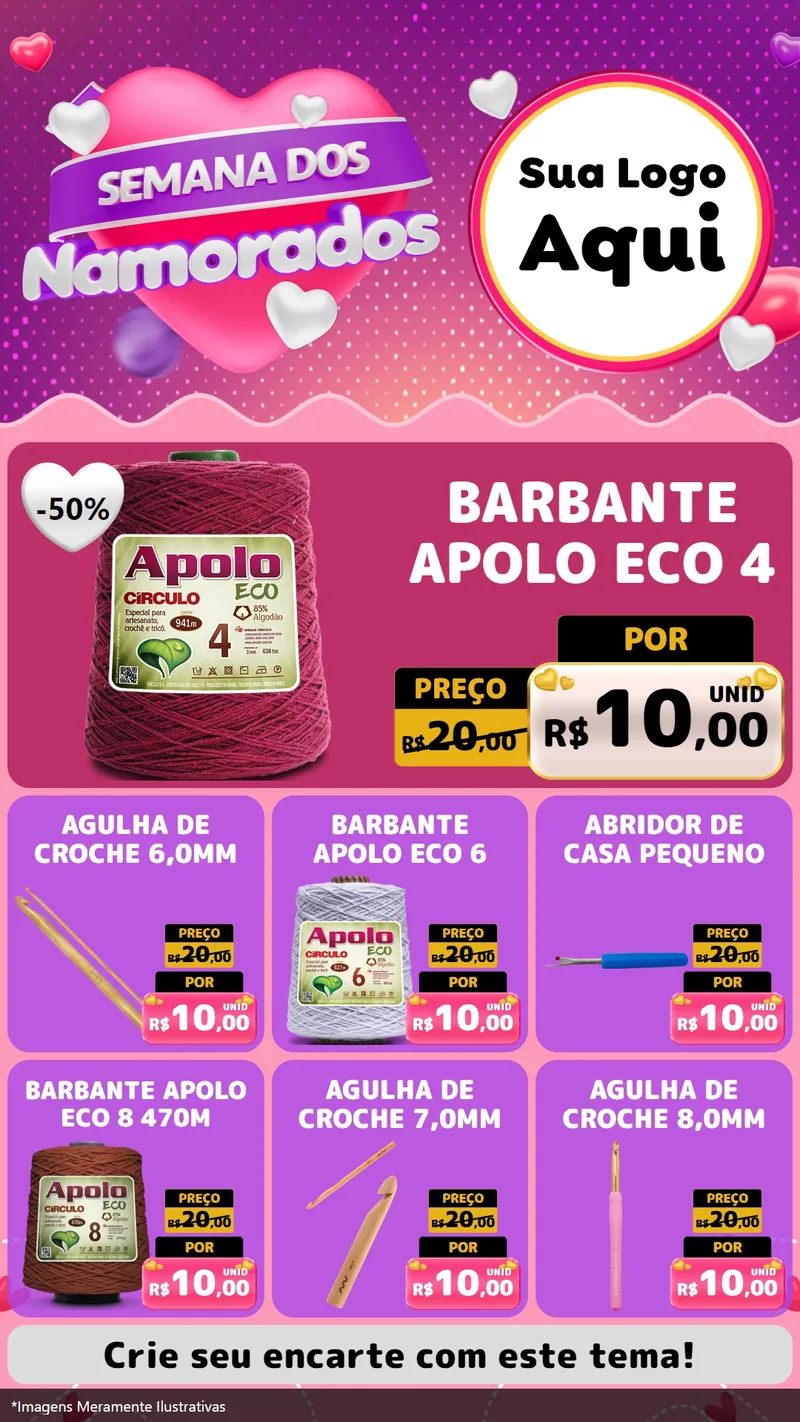Modelo de Rede Social para Stories com o tema Semana dos Namorados para Armarinho e Aviamentos