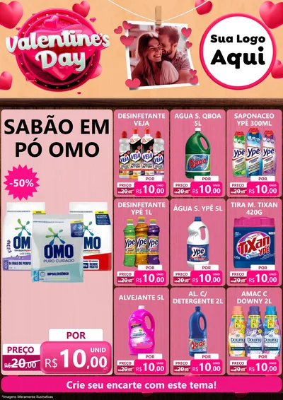 Modelo de Encarte para Encarte A4 Vertical com o tema Valentine's Day para Produtos de Limpeza