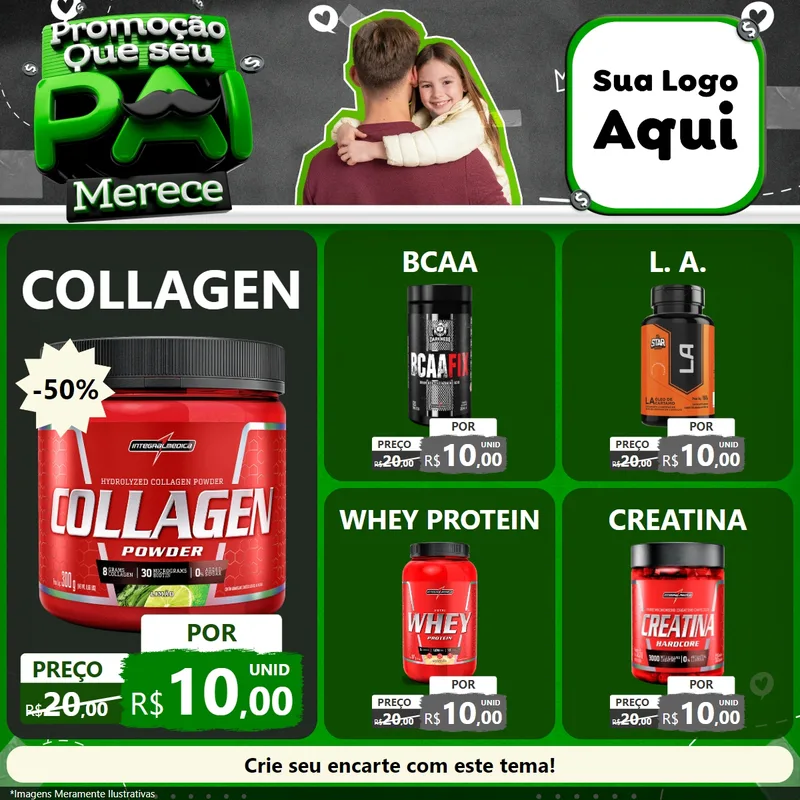 Modelo de Rede Social para Feed Facebook com o tema Promoção Que seu Pai Merece para Suplementos alimentares