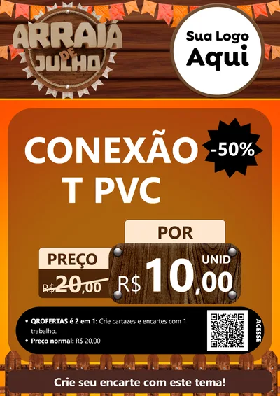 Modelo de Cartaz para Cartaz A4 Vertical com o tema Arraiá de Julho - Junina para Tubos e conexões