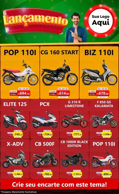 Modelo de Encarte para Encarte Grande com o tema Lançamento para Concessionaria de Motos