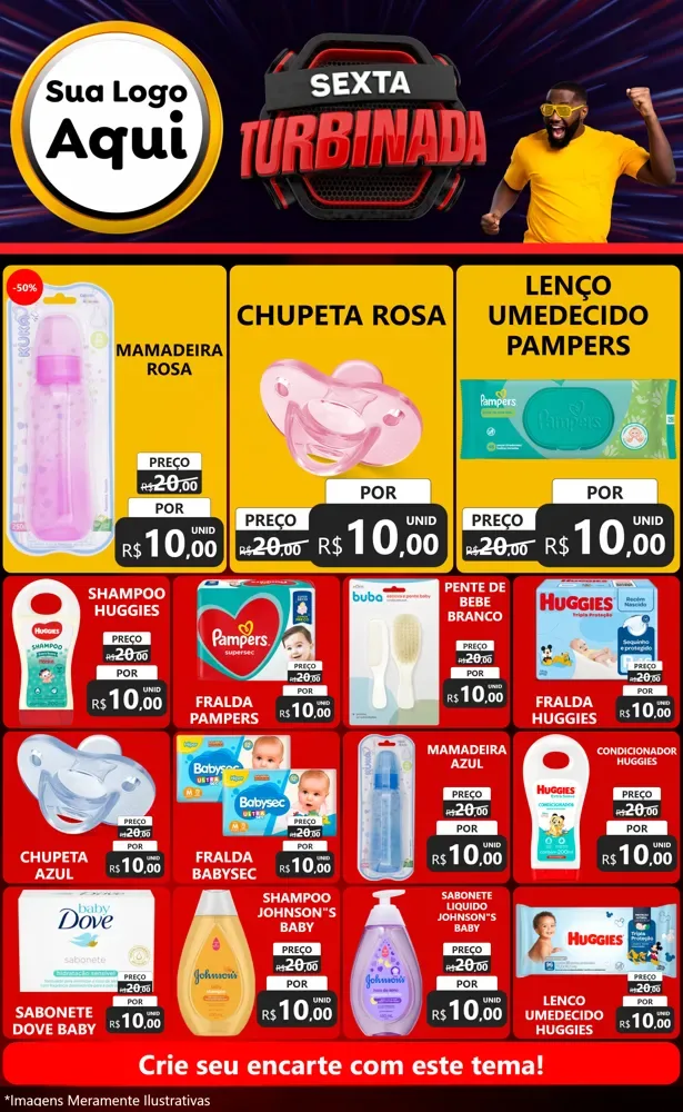 Modelo de Encarte para Encarte Grande com o tema Sexta Turbinada para Bebês
