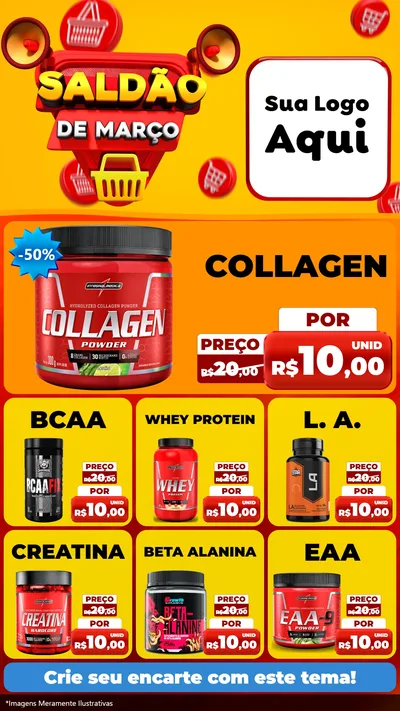 Modelo de Rede Social para Stories com o tema Saldão de Março para Suplementos alimentares