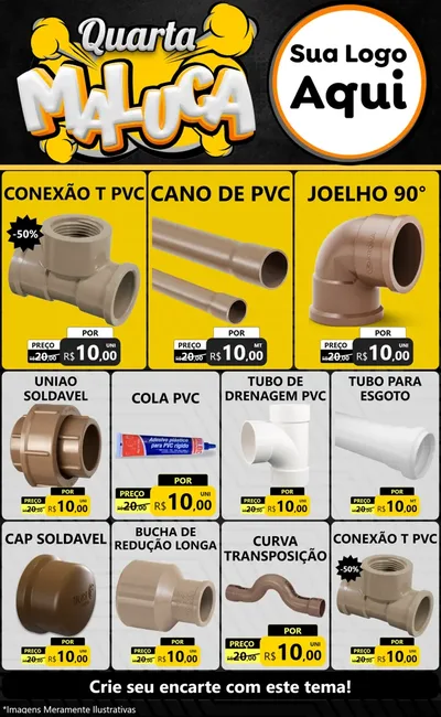 Modelo de Encarte para Encarte Grande com o tema Quarta Maluca para Tubos e conexões