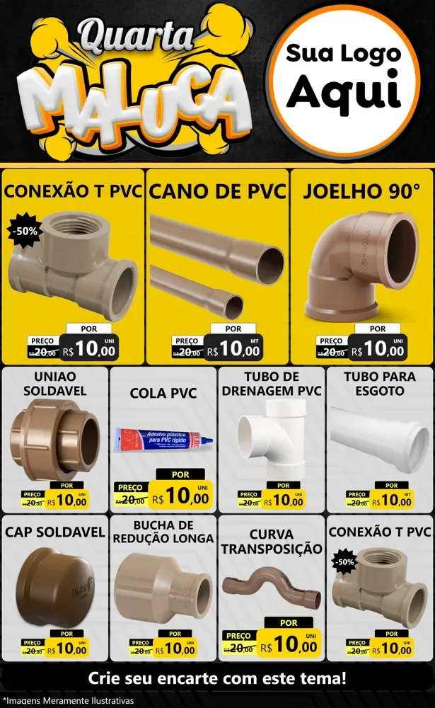 Modelo de Encarte para Encarte Grande com o tema Quarta Maluca para Tubos e conexões