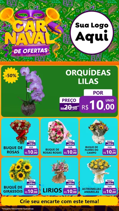 Modelo de Rede Social para Stories com o tema Carnaval de Ofertas para Floricultura e jardim