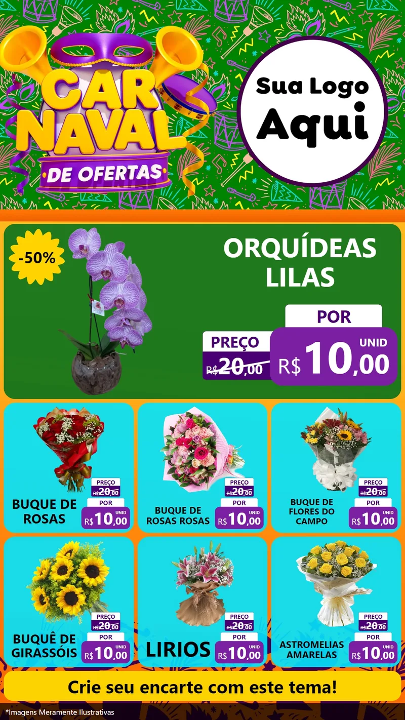Modelo de Rede Social para Stories com o tema Carnaval de Ofertas para Floricultura e jardim