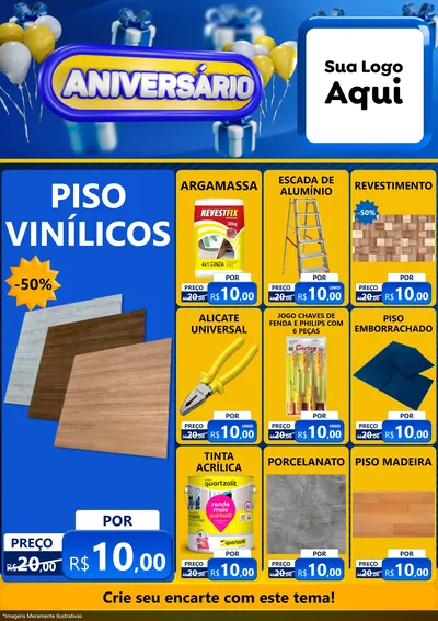 Modelo de Encarte para Encarte A4 Vertical com o tema Aniversário para Material para Construção