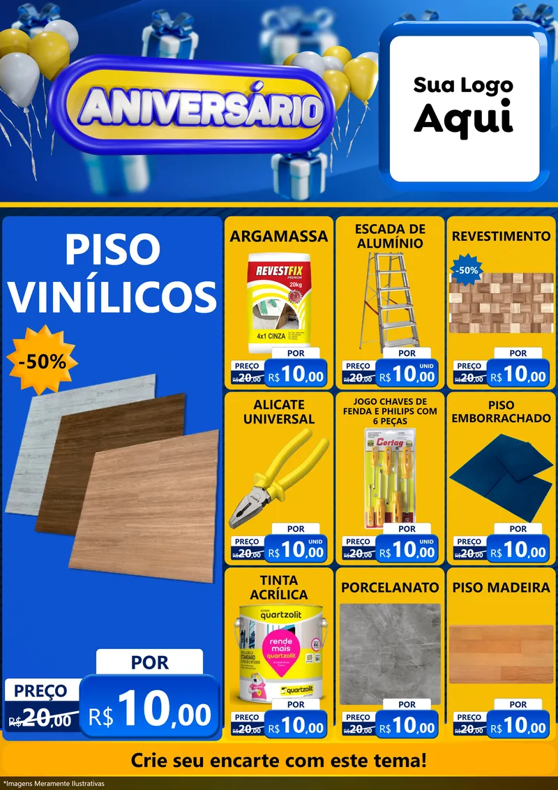 Modelo de Encarte para Encarte A4 Vertical com o tema Aniversário para Material para Construção