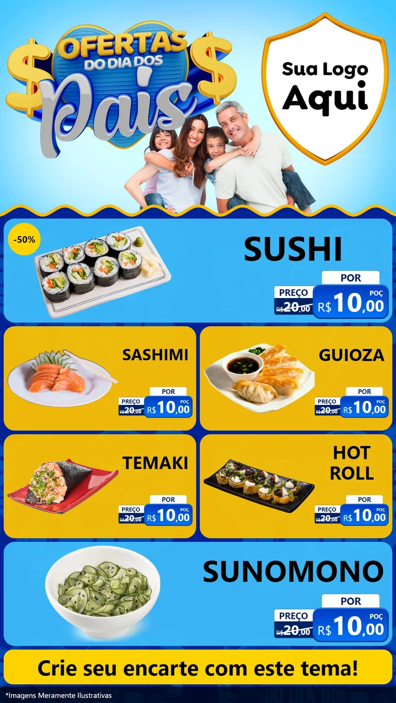 Modelo de TV para TV Vertical com o tema Ofertas do Dia dos Pais para Comida japonesa