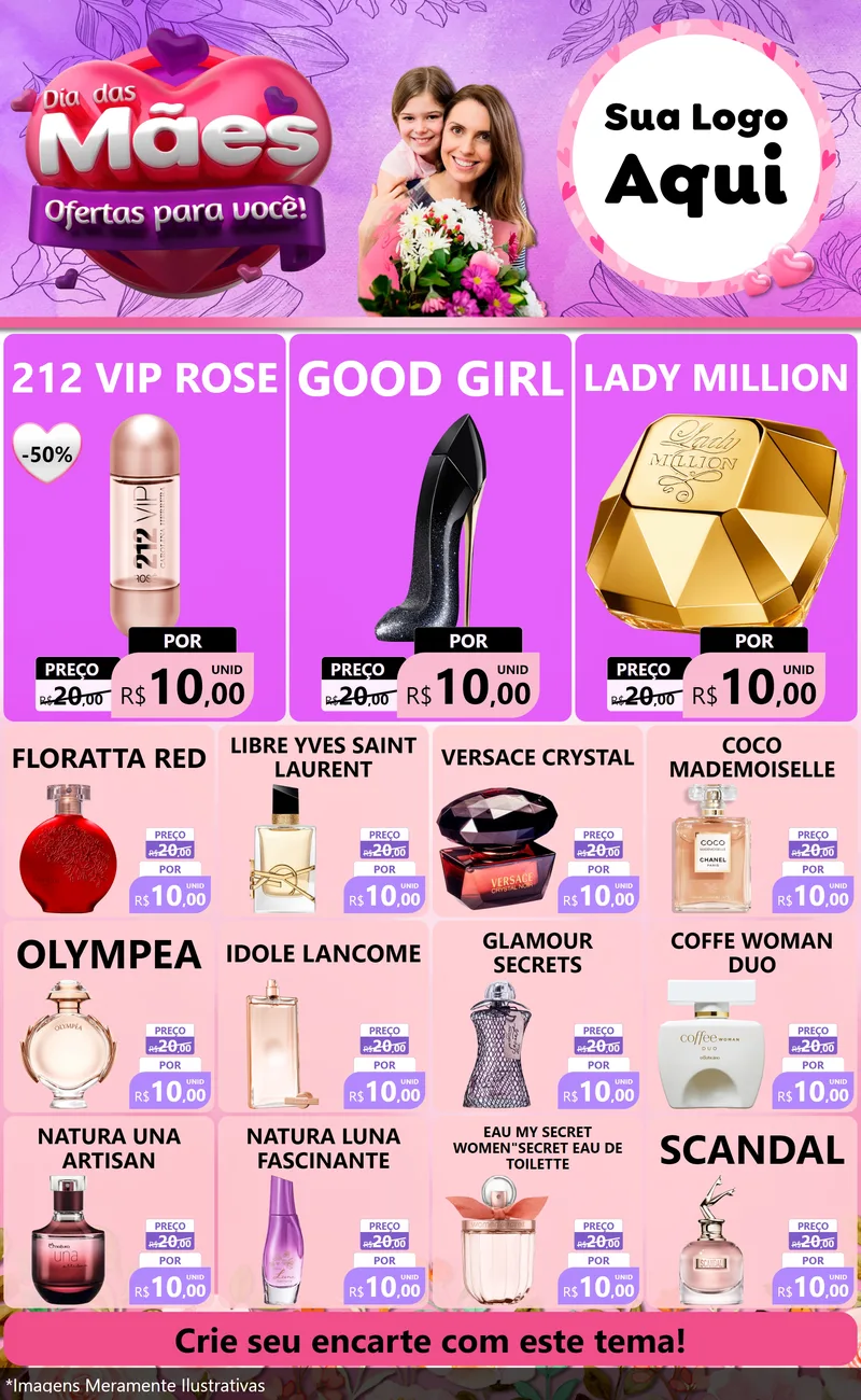 Modelo de Encarte para Encarte Grande com o tema Dia das Mães Ofertas para Você! para Perfumes