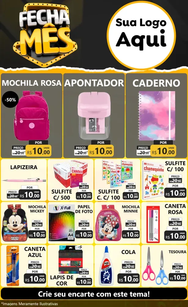 Modelo de Encarte para Encarte Grande com o tema Fecha Mês para Papelaria