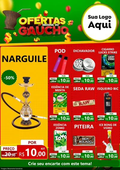 Modelo de Encarte para Encarte A4 Vertical com o tema Ofertas Semana Do Gaúcho para Tabacaria