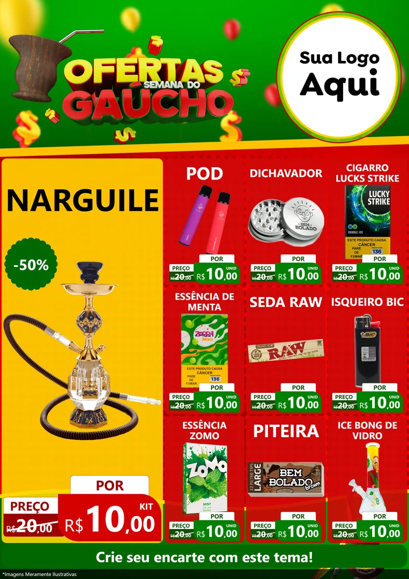Modelo de Encarte para Encarte A4 Vertical com o tema Ofertas Semana Do Gaúcho para Tabacaria