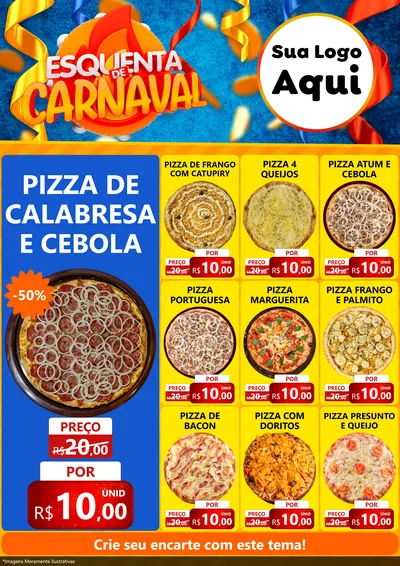 Modelo de Encarte para Encarte A4 Vertical com o tema Esquenta de Carnaval para Pizzaria