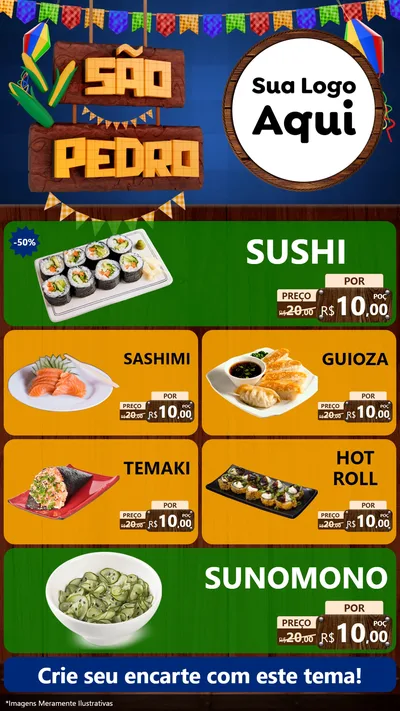 Modelo de TV para TV Vertical com o tema São Pedro para Comida japonesa