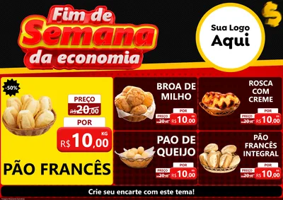 Modelo de Encarte para Encarte A4 Horizontal com o tema Fim de Semana da Economia para Padaria