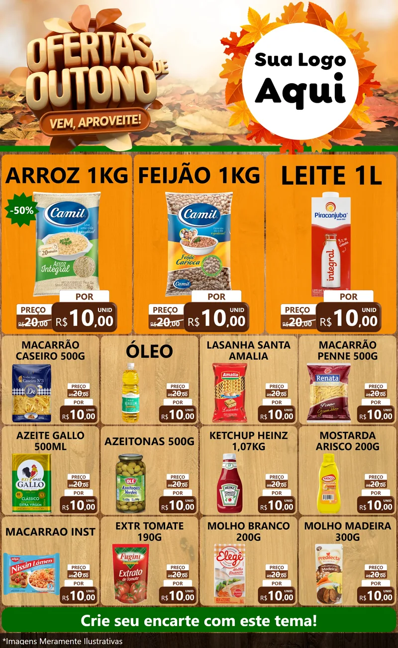 Modelo de Encarte para Encarte Grande com o tema Ofertas de Outono - Vem, Aproveite! para Supermercado