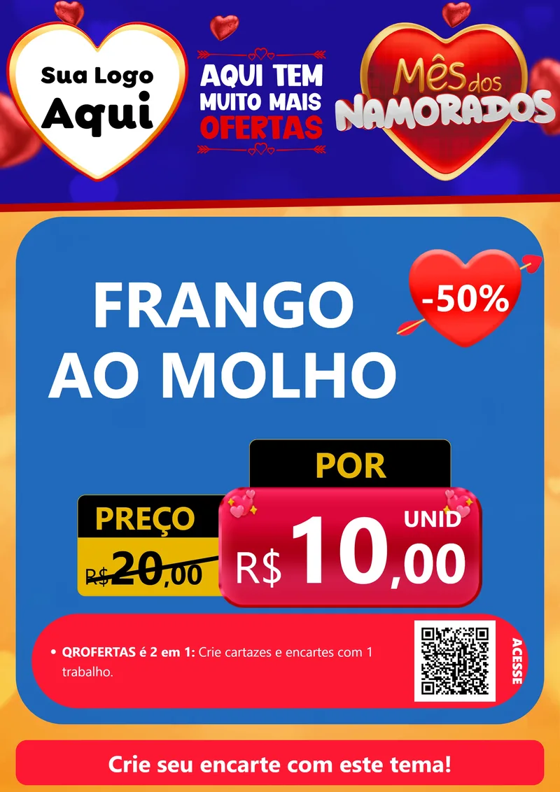 Modelo de Cartaz para Cartaz A4 Vertical com o tema Mês dos Namorados para Restaurante