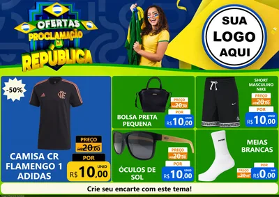 Modelo de Encarte para Encarte A4 Horizontal com o tema Ofertas Proclamação da República para Roupas e acessórios