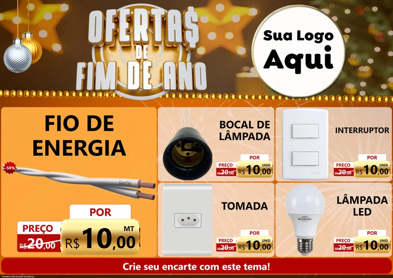 Modelo de Encarte para Encarte A4 Horizontal com o tema Ofertas de Fim de Ano para Materiais Elétricos