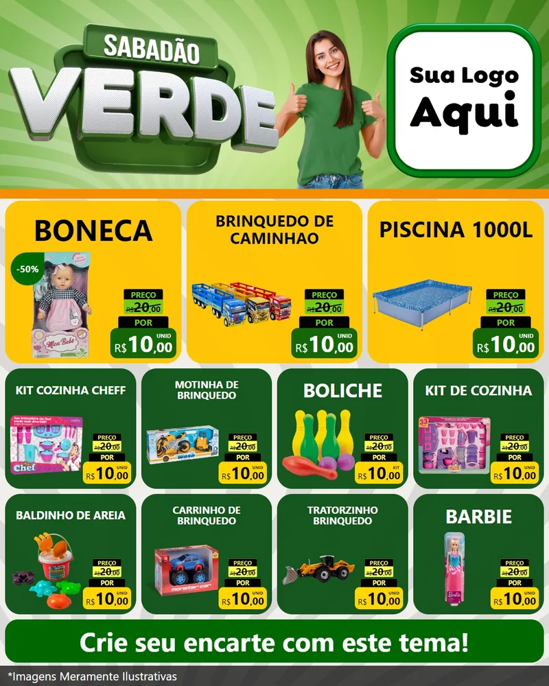 Modelo de Rede Social para Feed Instagram com o tema Sabadão Verde para Brinquedos