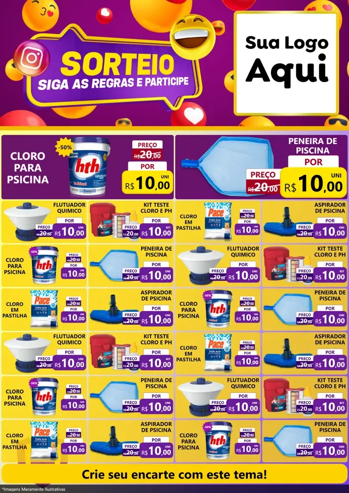 Modelo de Encarte para Encarte A4 Vertical com o tema Sorteio para Produtos para Piscina