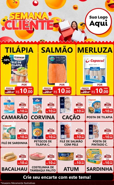 Modelo de Encarte para Encarte Grande com o tema Semana do Cliente para Peixaria