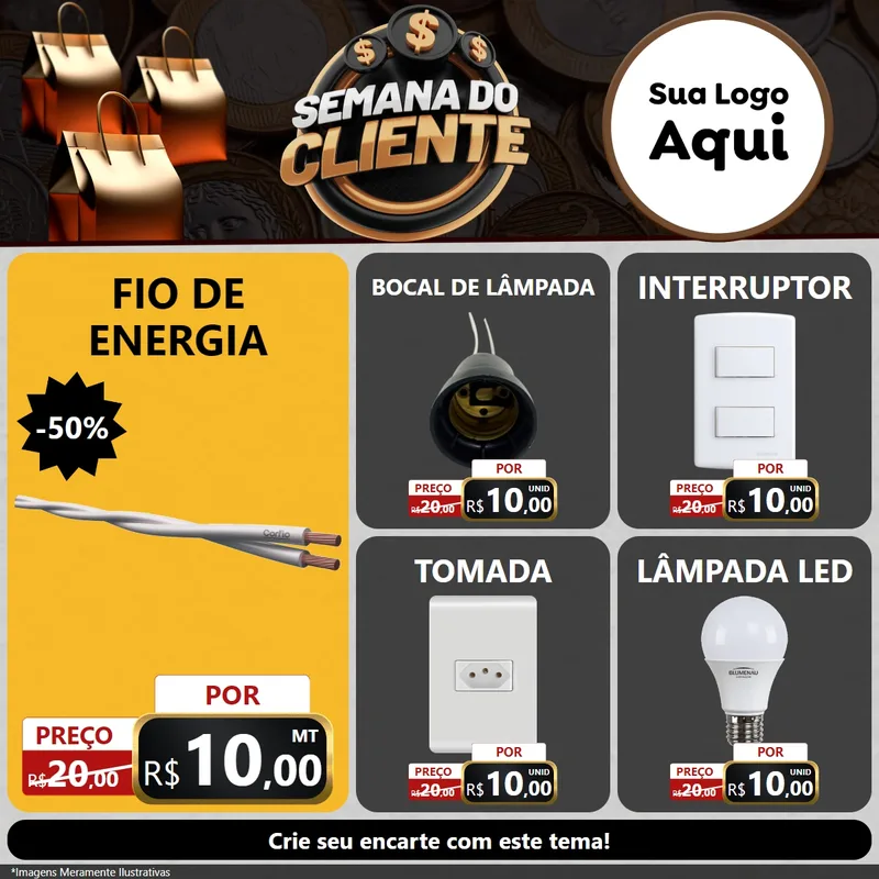 Modelo de Rede Social para Feed Facebook com o tema Semana do Cliente para Materiais Elétricos