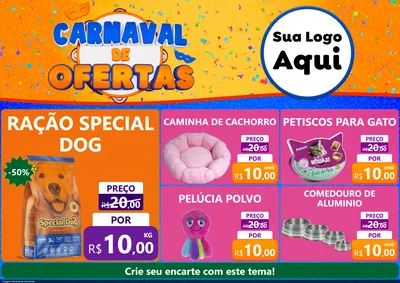 Modelo de Encarte para Encarte A4 Horizontal com o tema Carnaval de Ofertas para Pet Shop